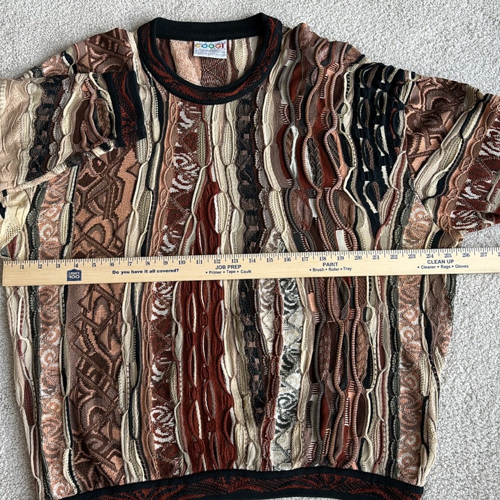 Vintage‎ COOGI Australia Brown Tan 3D Knit Sweater 90’s Cotton Men’s Size Large - Picture 6 of 13